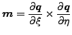 $\displaystyle \boldsymbol{m} = \frac{\partial \boldsymbol{q} }{\partial \xi } \times \frac{\partial \boldsymbol{q} }{\partial \eta }$