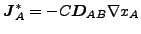 $\displaystyle \boldsymbol{ J}_A^* = - C \boldsymbol{D}_{AB}\nabla x_A$