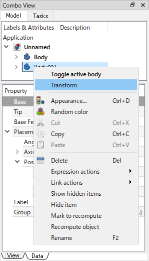 Transform on right-click menu