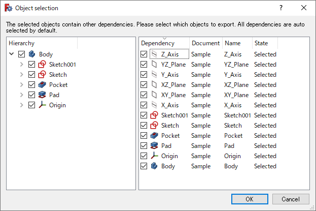 Object selection dialog