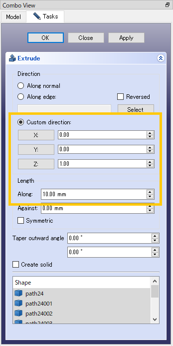 Fig. Dialog for extruding