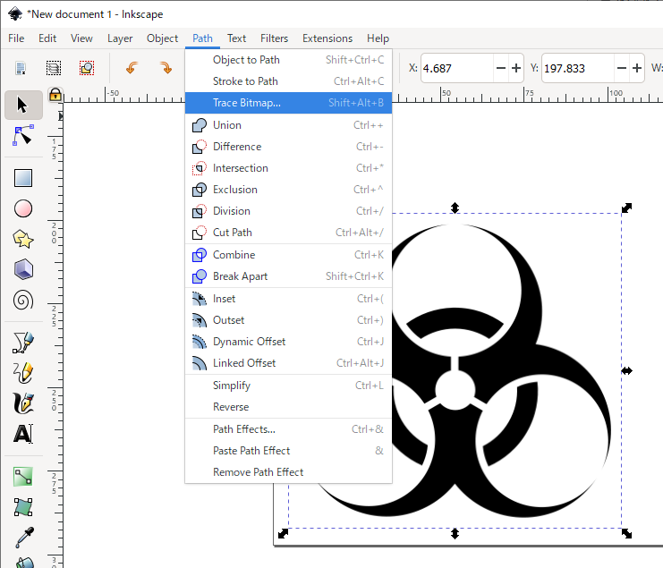 Fig. Selects [Path]-[Trace Bitmap...]