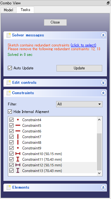 Selects a problem constraint (Constraints list)