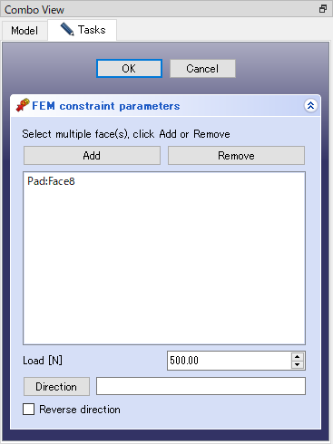 Force condition setting dialog