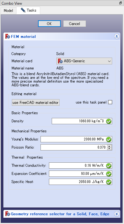 Material setteing dialog