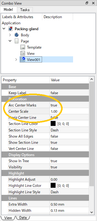 Fig. Setting 'Arc Center Marks' property to 'true'