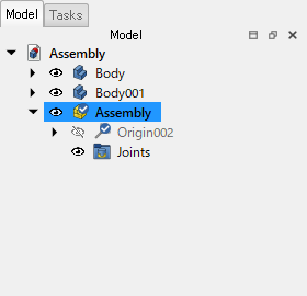 形状（BodyとBody001）と空のアセンブリー