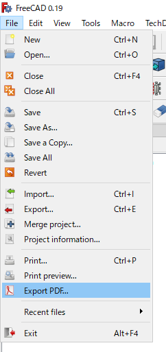 メニューの「File」-「Export PDF...」