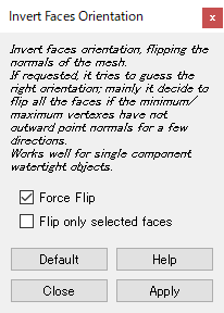 「Invert Faces Orientation」ダイアログ