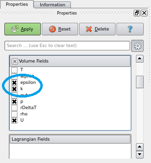 Check k and epsilon in Properties tab