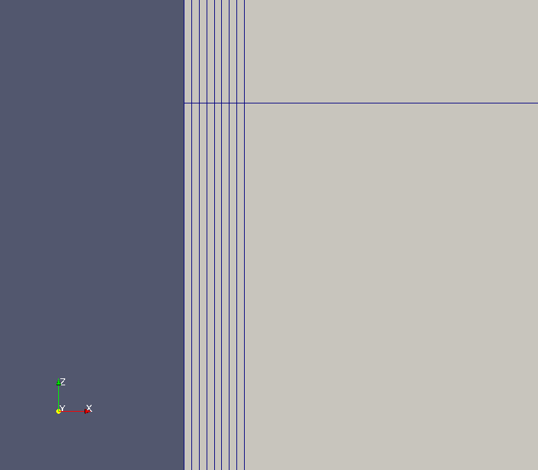 Meshes of combustible wall (thin 8 layers is combustible wall)
