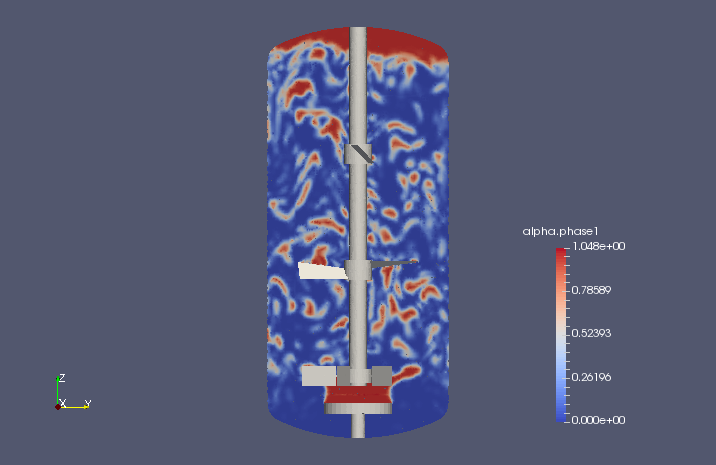 Volume fraction of gas phase at the final time (alpha-phase1)