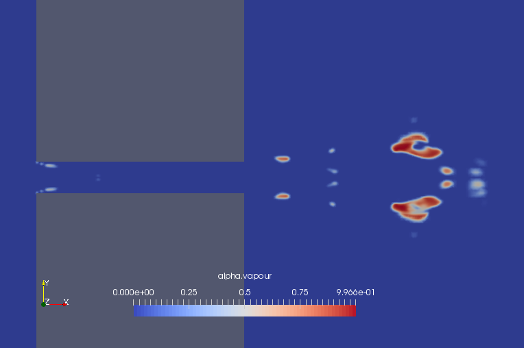 Volume ratio of vapor near narrow part at 0.00005 sec (alpha.vapour)