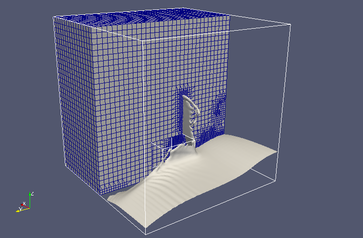 Surface of water volume ratio 0.5 and mesh cross section at 0.4 sec