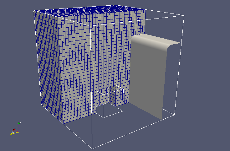 Surface of water volume ratio 0.5 and mesh cross section at initial time