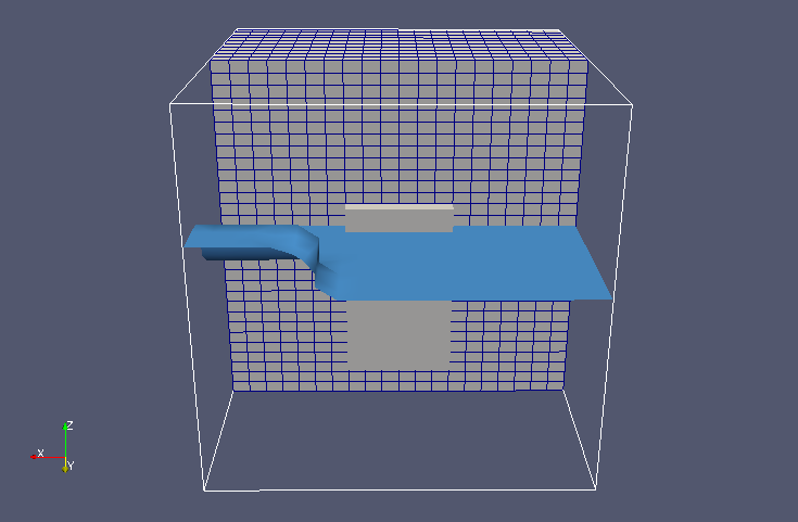 Liquid surface, floating object and mesh cross section at initial time
