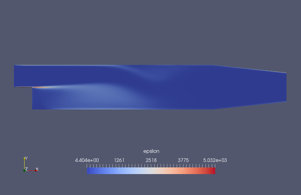 Turbulence dissipation rate at 0.05 seconds (epsilon)