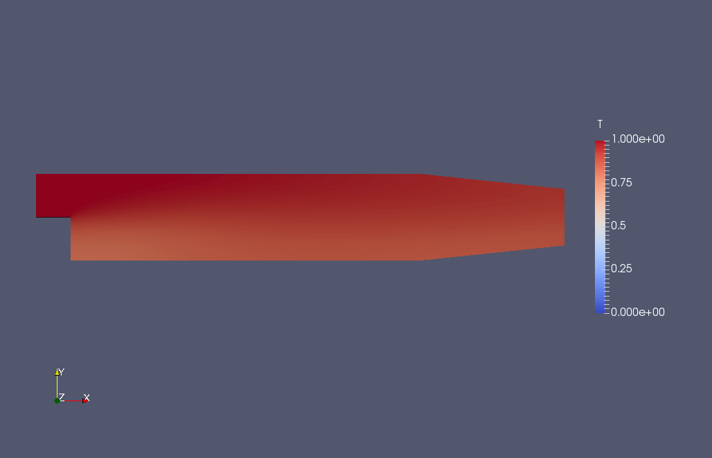 Temperature distribution at 0.1 sec (T)