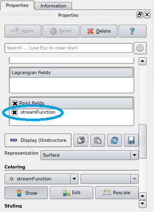 「Properties」タブの「streamFunction」にチェック