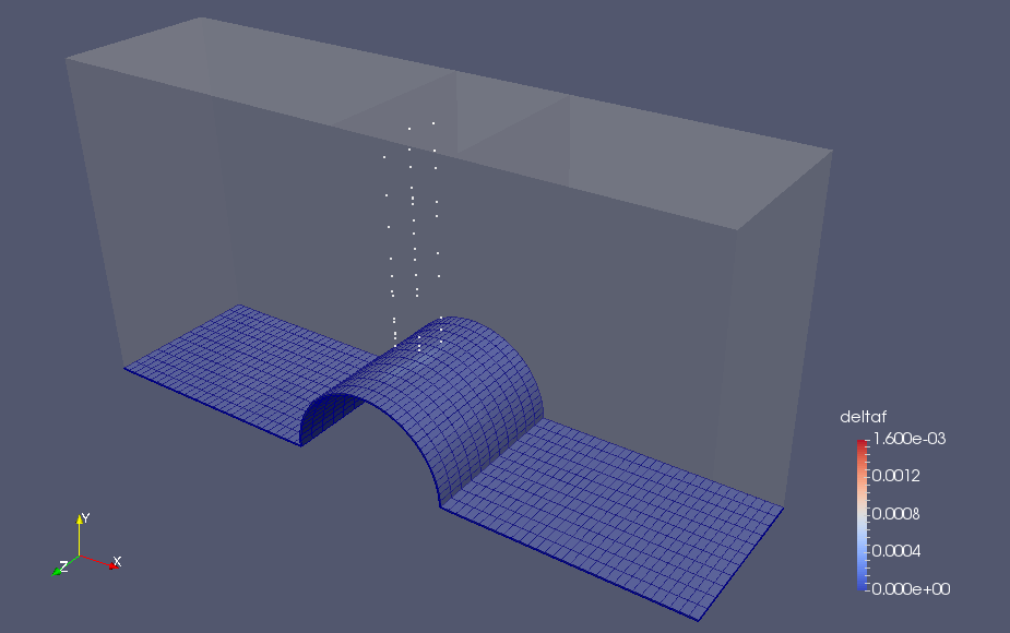 時刻0.5秒での床面上の水分布（deltaf）