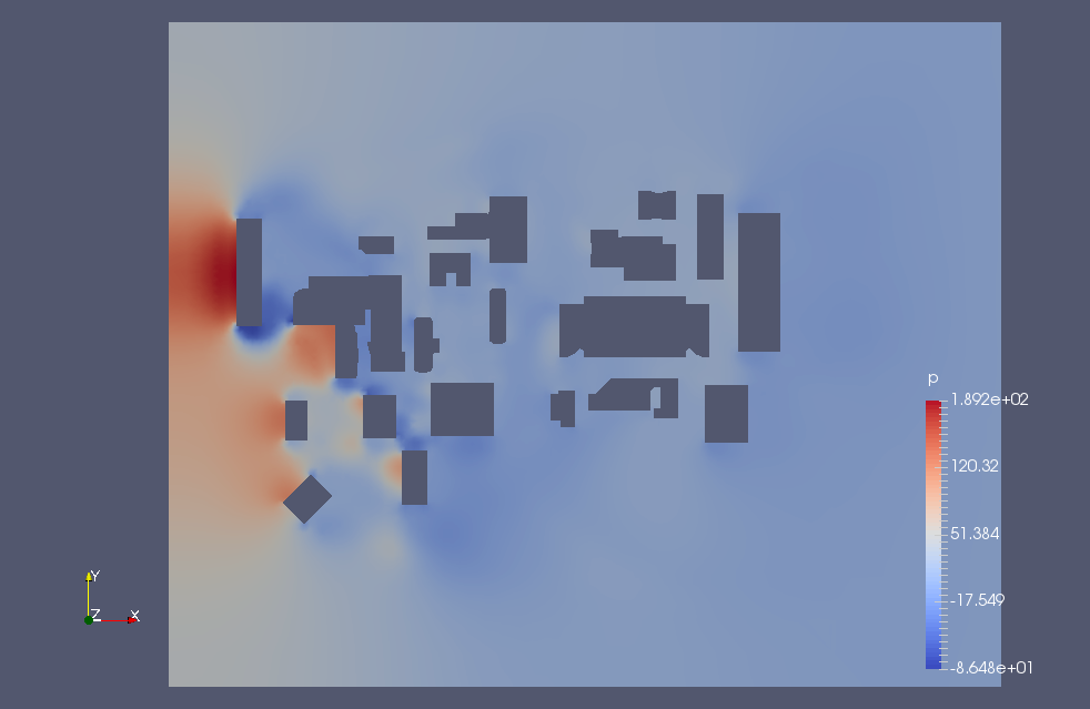 Z = 1.5 m の XY 面での圧力（p）