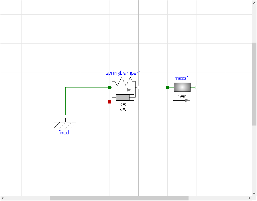 fixed1 と springDamper1 の接続