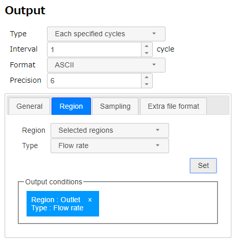 Region tab on Output page