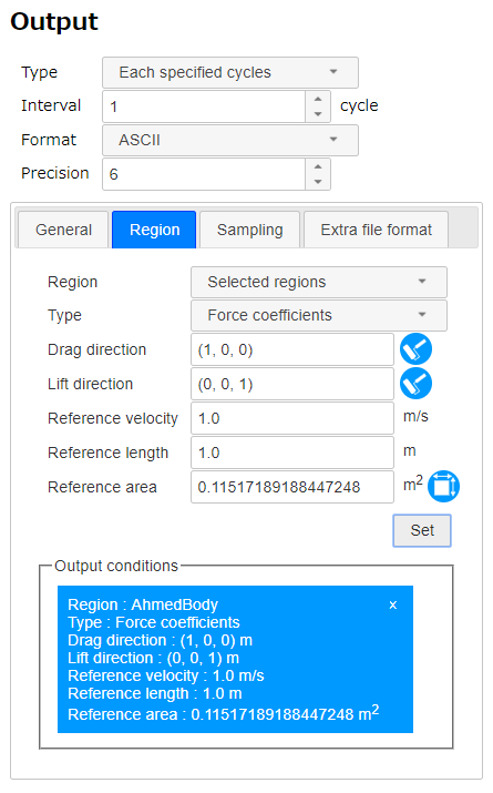 Region tab on Output page