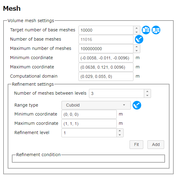 Volume mesh settings on Mesh page