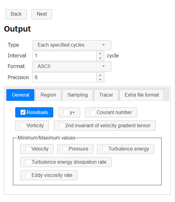 Output settings