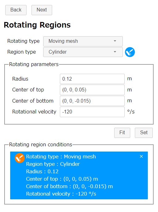 Rotating region settings