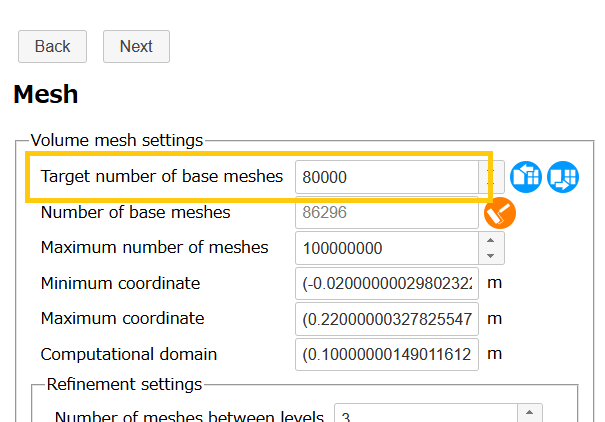 Setting target number of base meshes