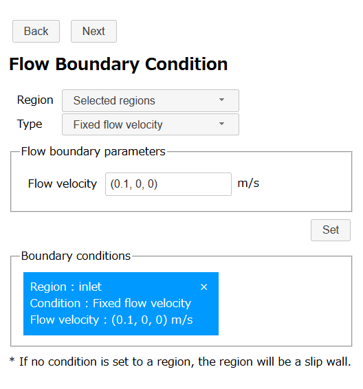 Fixed flow velocity (inlet)