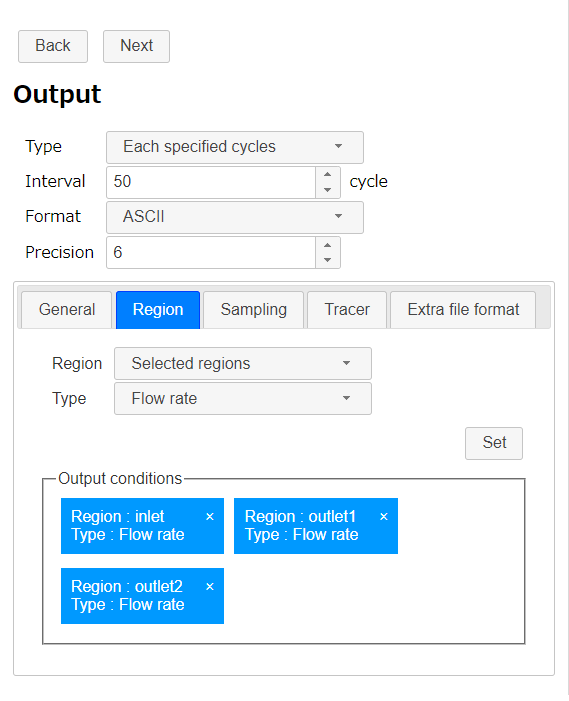 Output setting of flow rate