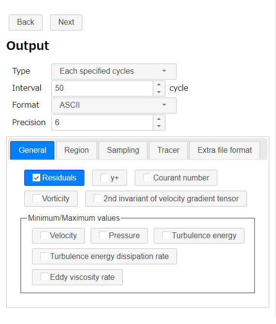 Output settings