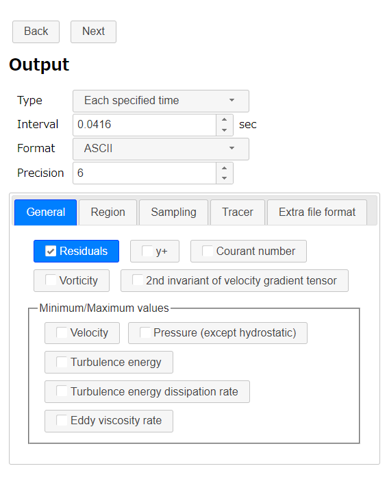 Output settings