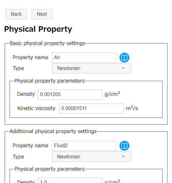 Basic physical property settings