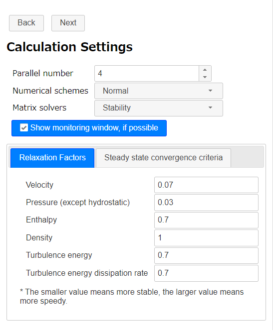 Calculation settings