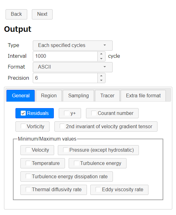 Output settings