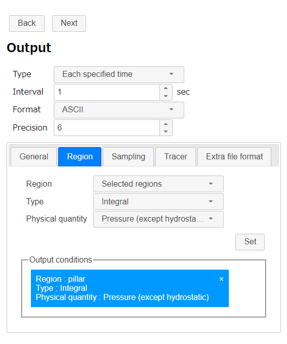 Output settings