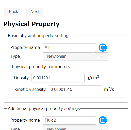 Basic physical property settings