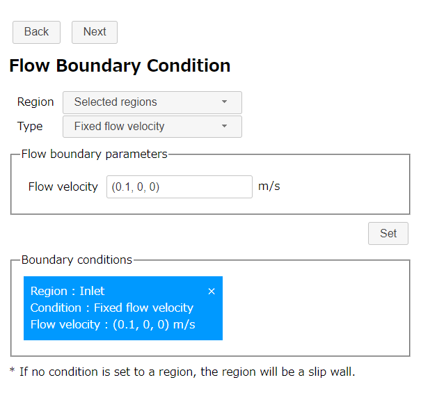 Fixed flow velocity (inlet)