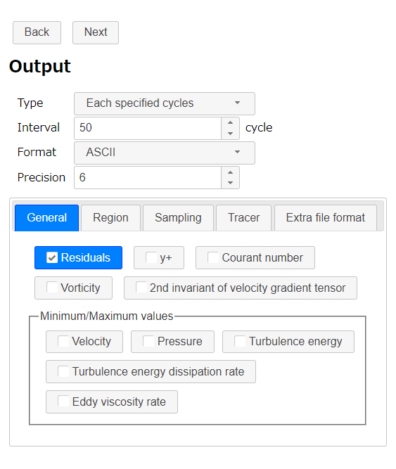 Output settings