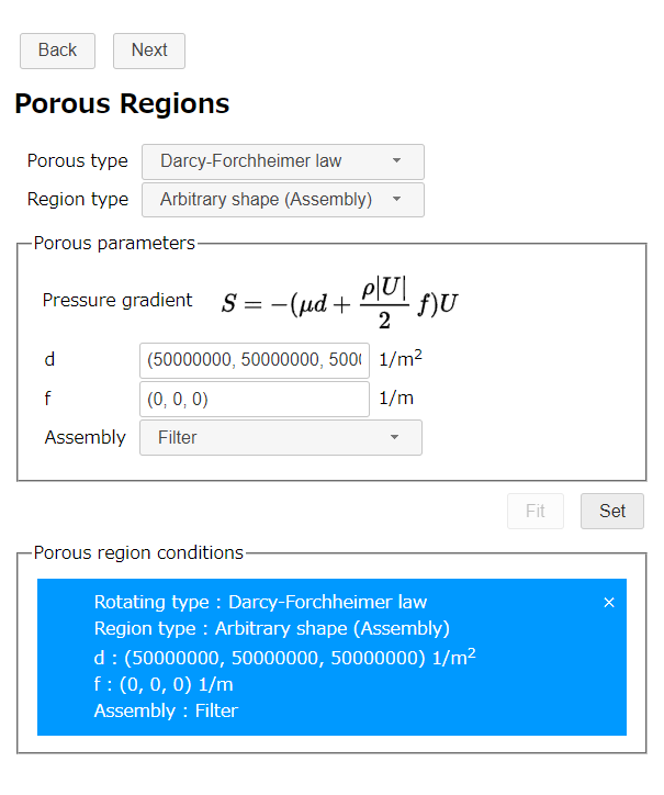 Porous Regions settings